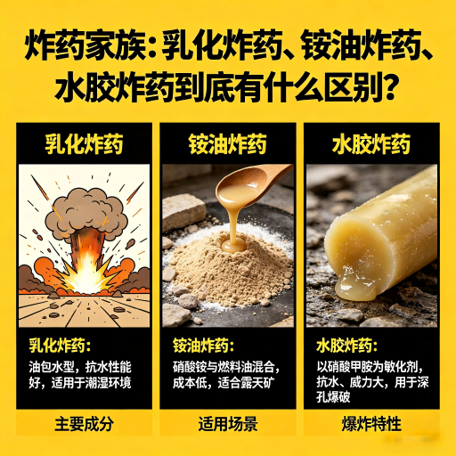枫木镇炸药家族：乳化炸药、铵油炸药、水胶炸药到底有什么区别？